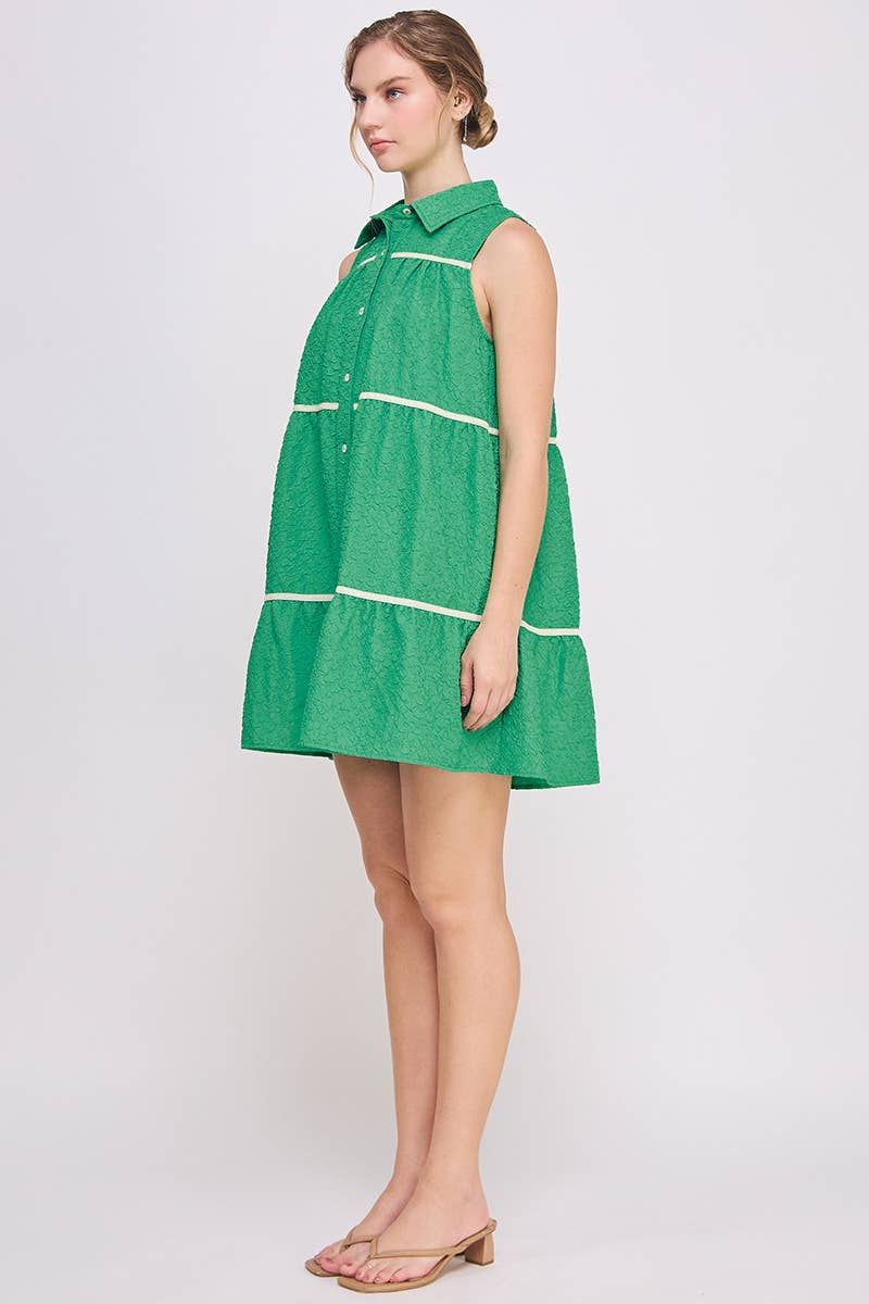 Button-Up Swing Mini Dress - Sleeveless