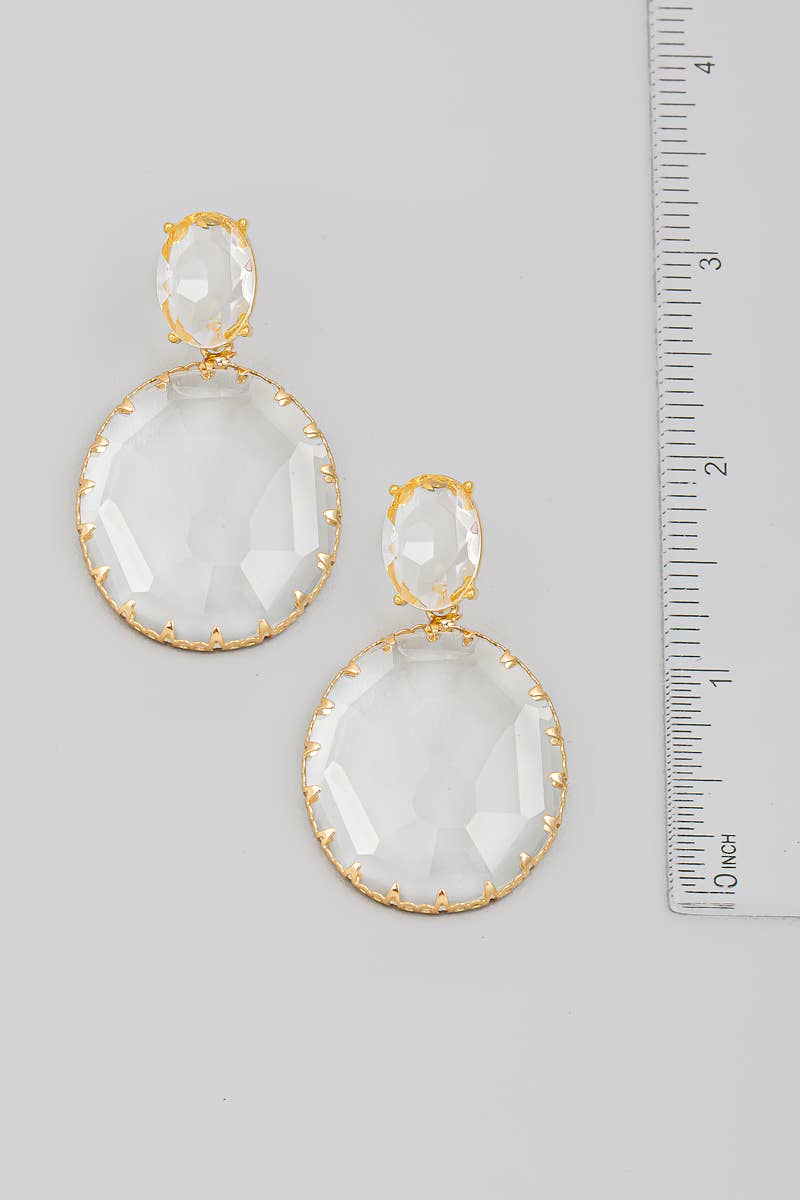 Clear Round Crystal Drop Earrings