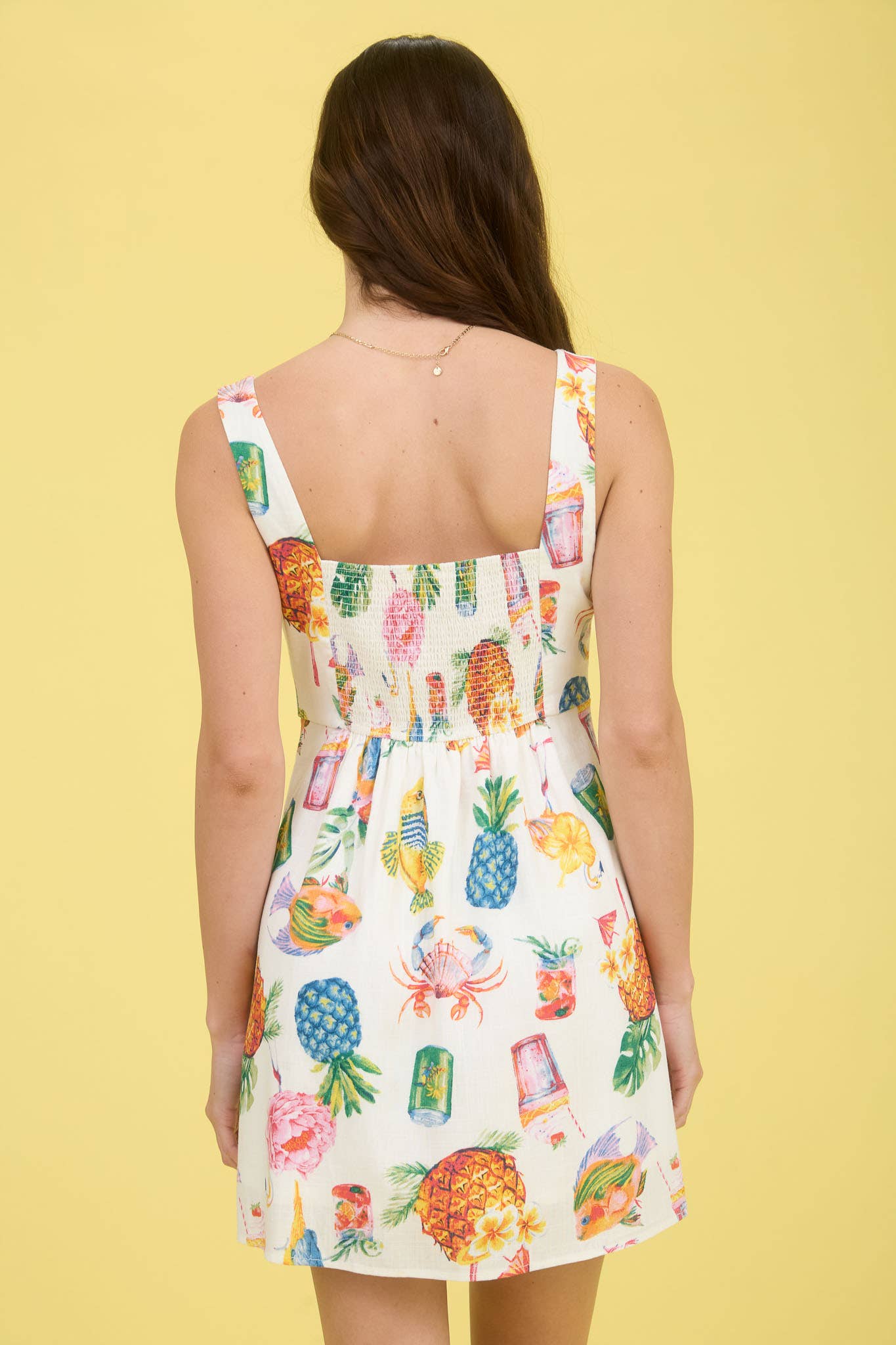 TROPICAL SUMMER PRINT SLEEVELESS LINEN MINI DRESS
