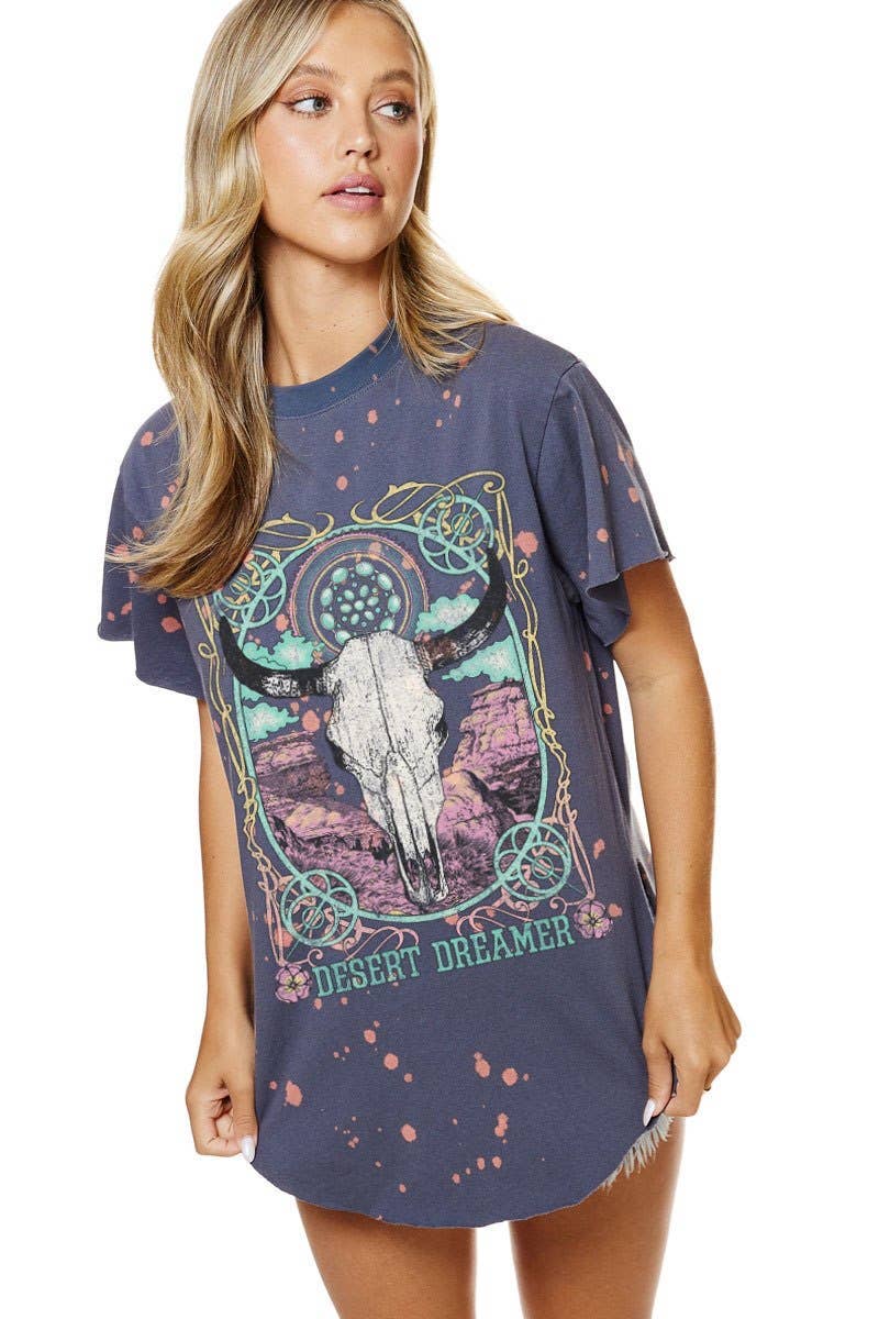 Desert Dreamer Vintage Cattle Graphic Bleached Top