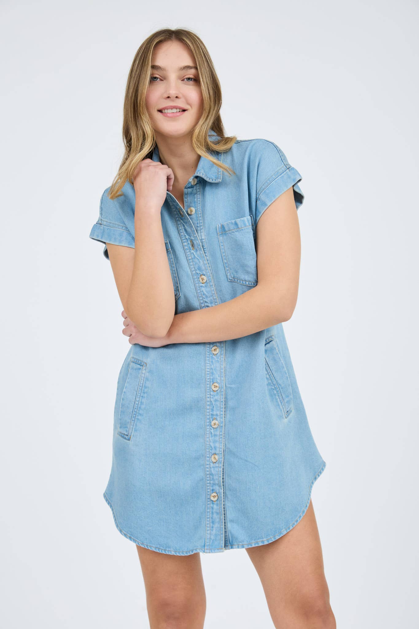 POCKET DETAIL COLLARED BUTTON DOWN MINI DRESS