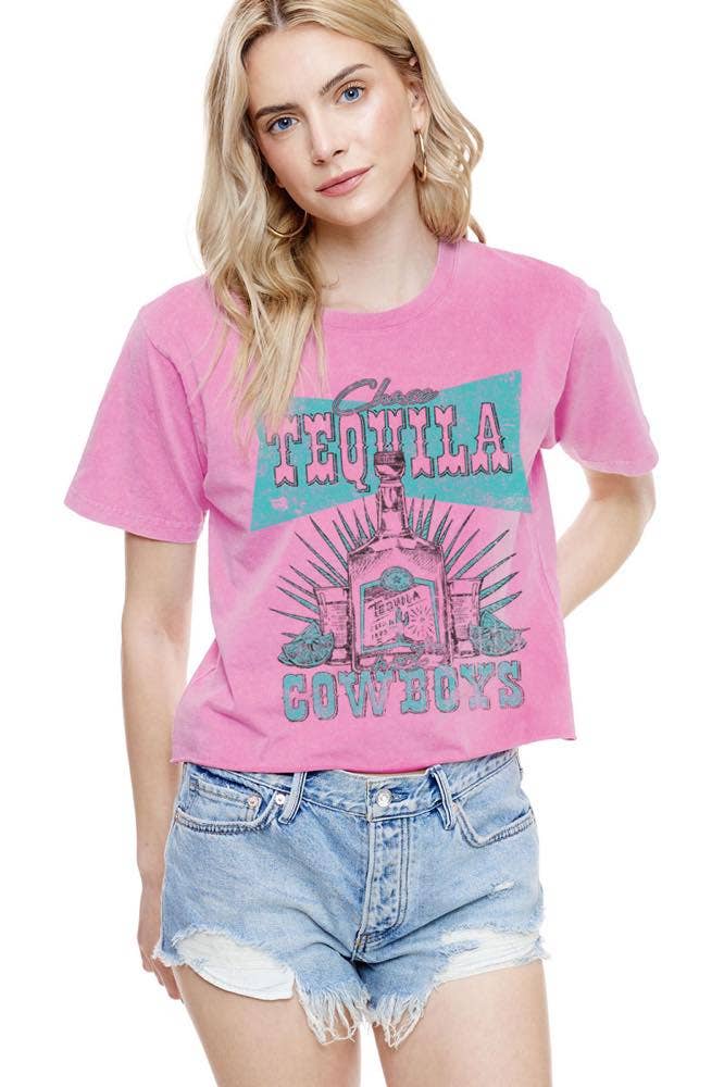 Tequila & Cowboys Vintage Graphic S/S Washed Faux Crop Tee