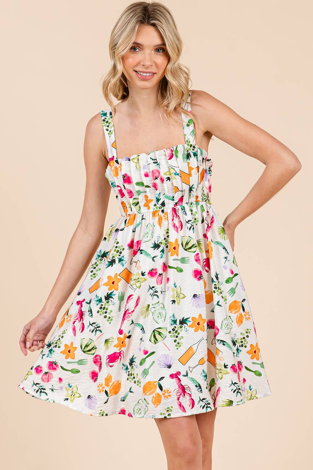 Abstract Pleated Babydoll Mini Sundress