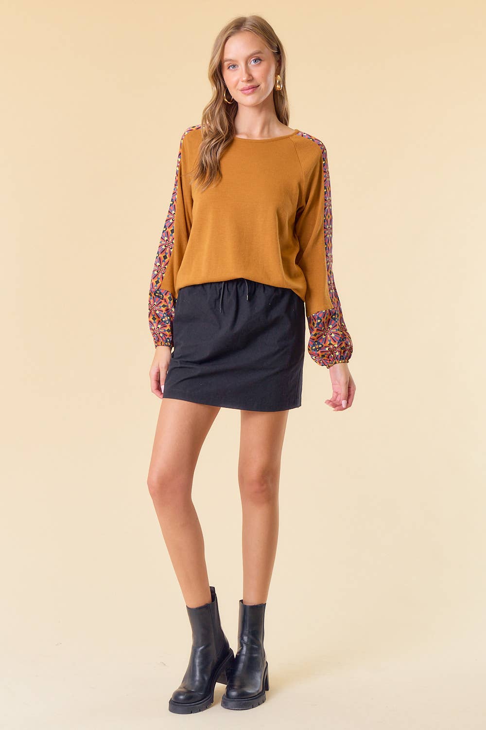 Printed Sleeve Knit Top