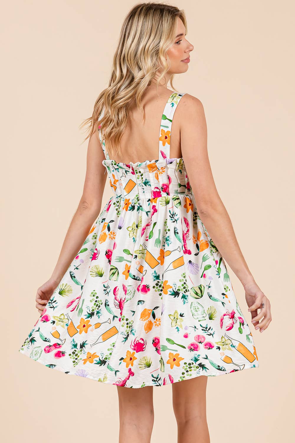 Abstract Pleated Babydoll Mini Sundress