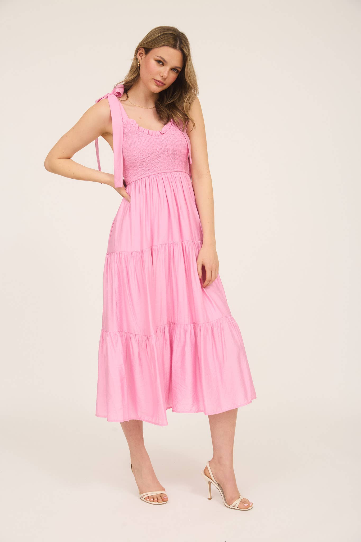 SWEETHEART NECK TIE STRAP SMOCKED TIERED MAXI DRES