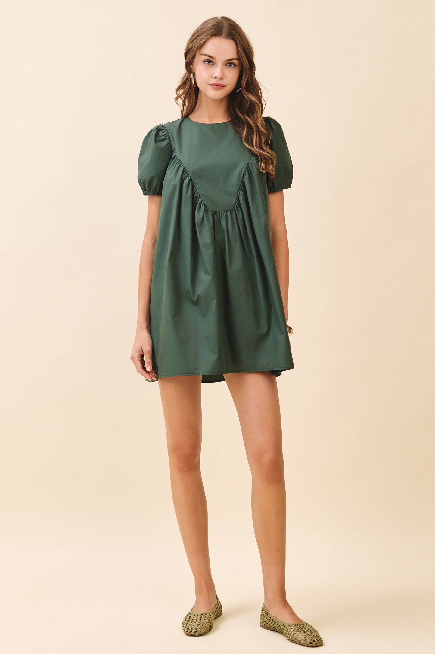 Triangle Shaped Yoke Detail Babydoll Mini Dress