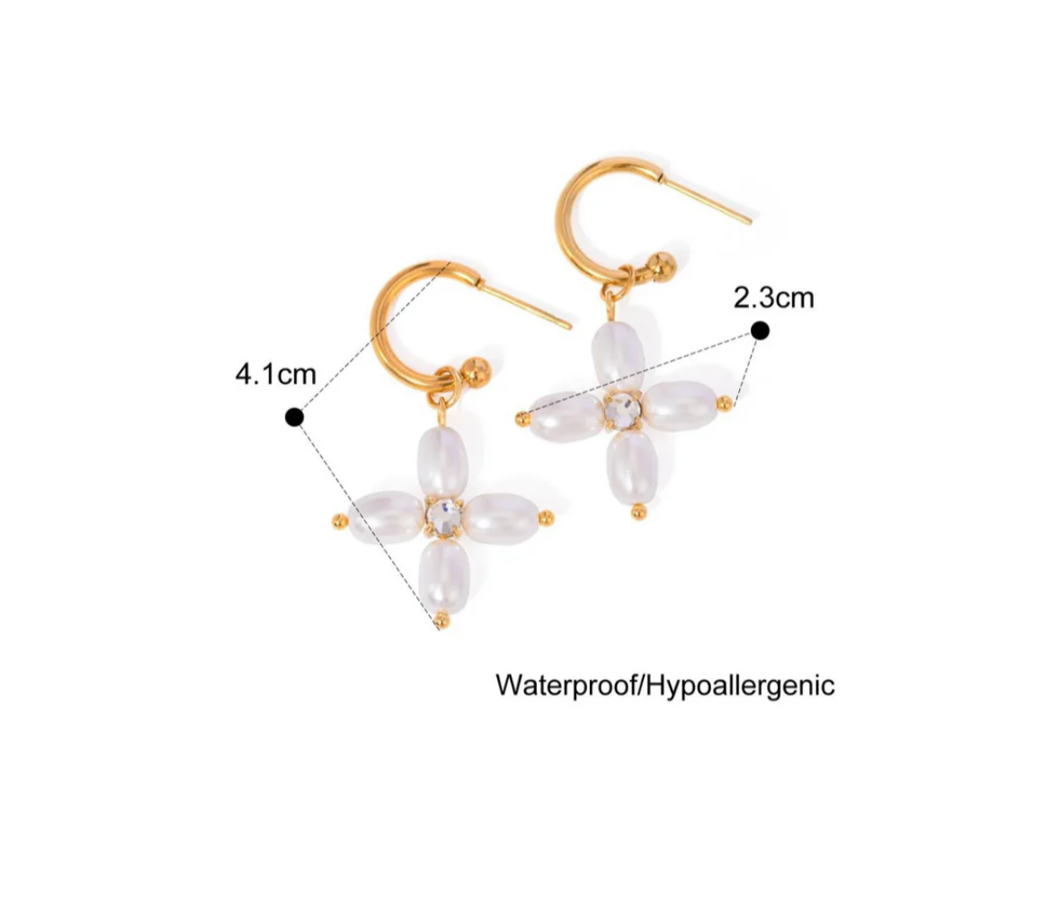 Flora Pearl Cross Hoops ~ Deep South Originals