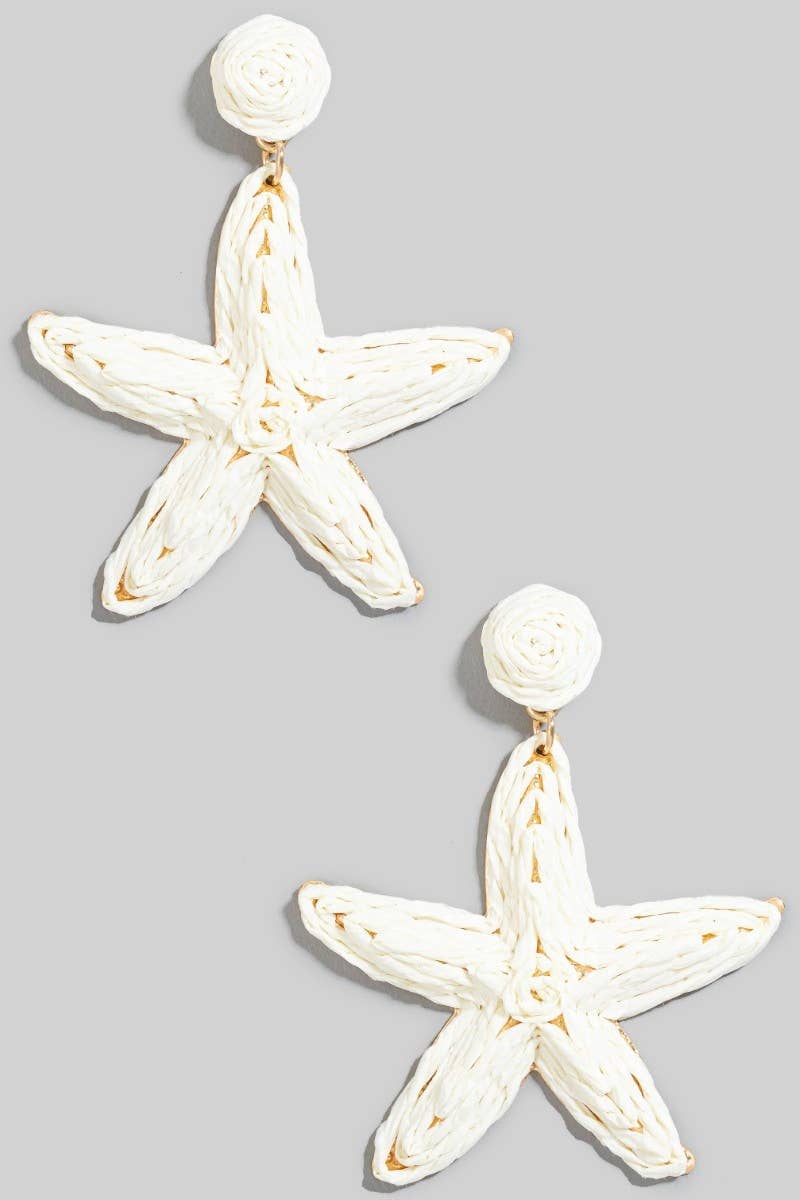 Large Straw Braided Starfish Dangle Earrings