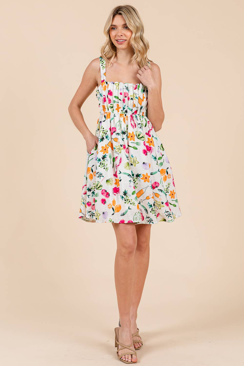 Abstract Pleated Babydoll Mini Sundress