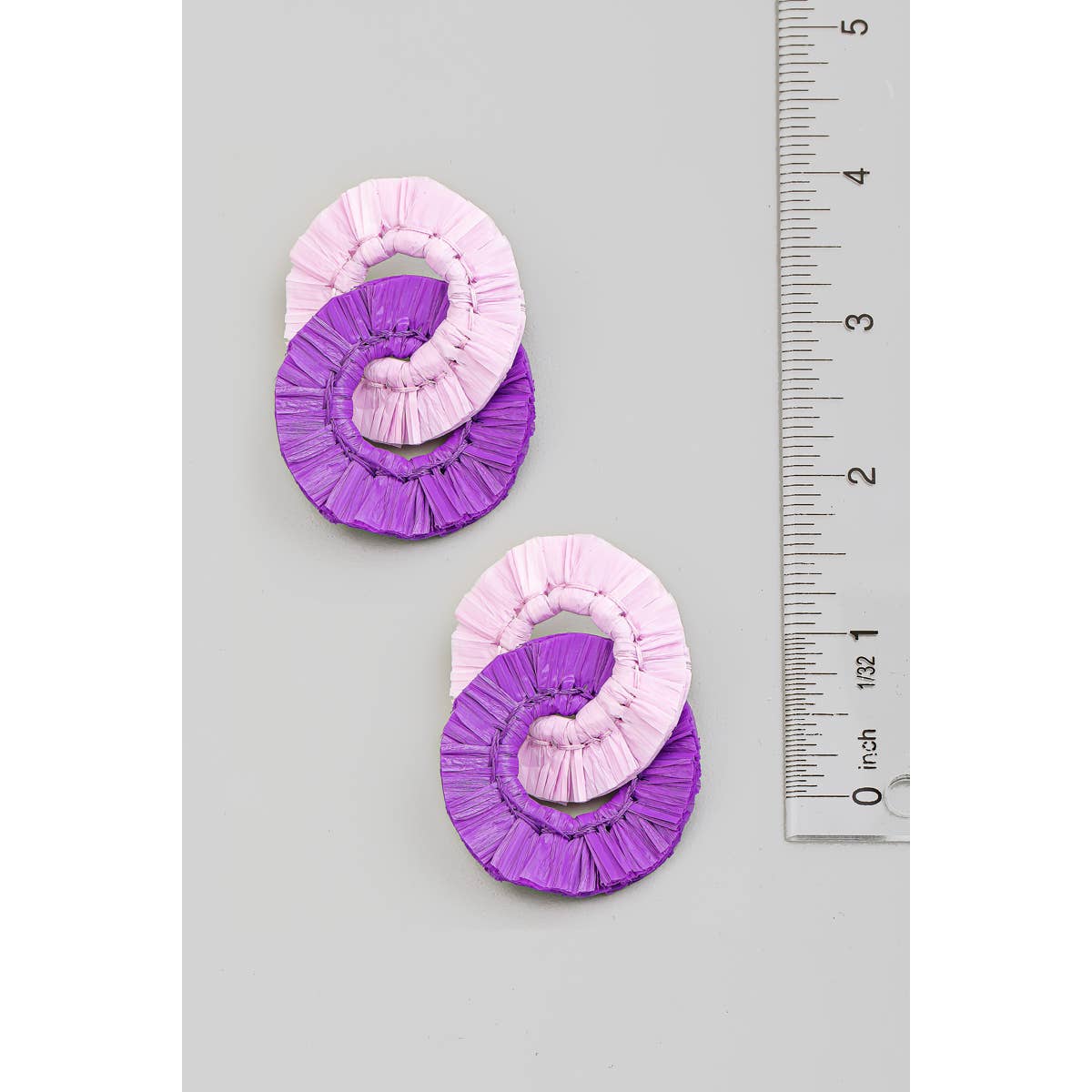 Linked Raffia Fringe Hoop Drop Earrings
