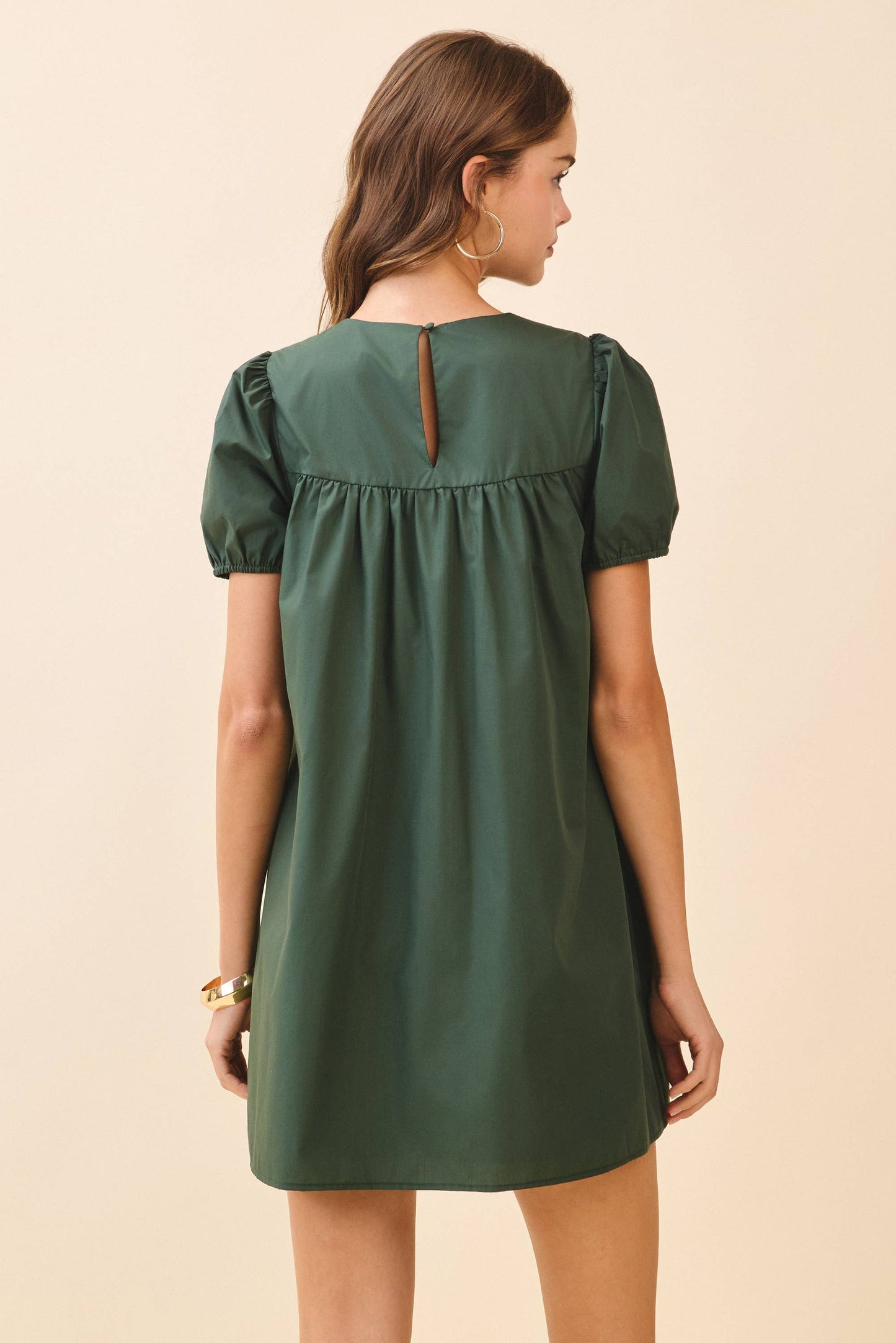 Triangle Shaped Yoke Detail Babydoll Mini Dress