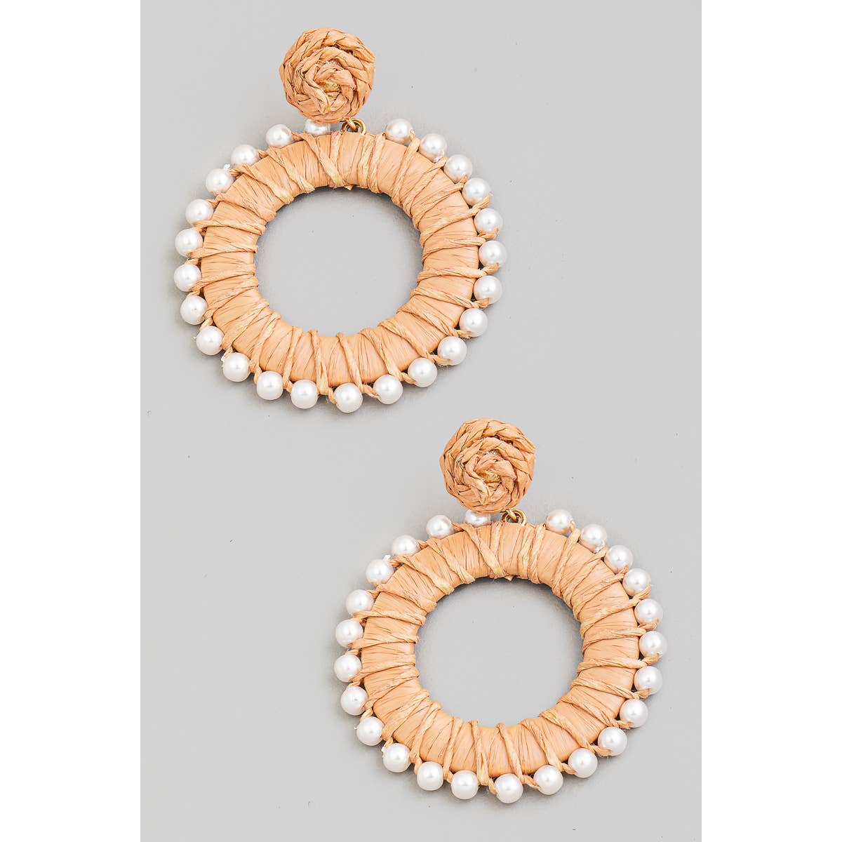 Raffia Wrap Hoop And Pearls Drop Earrings