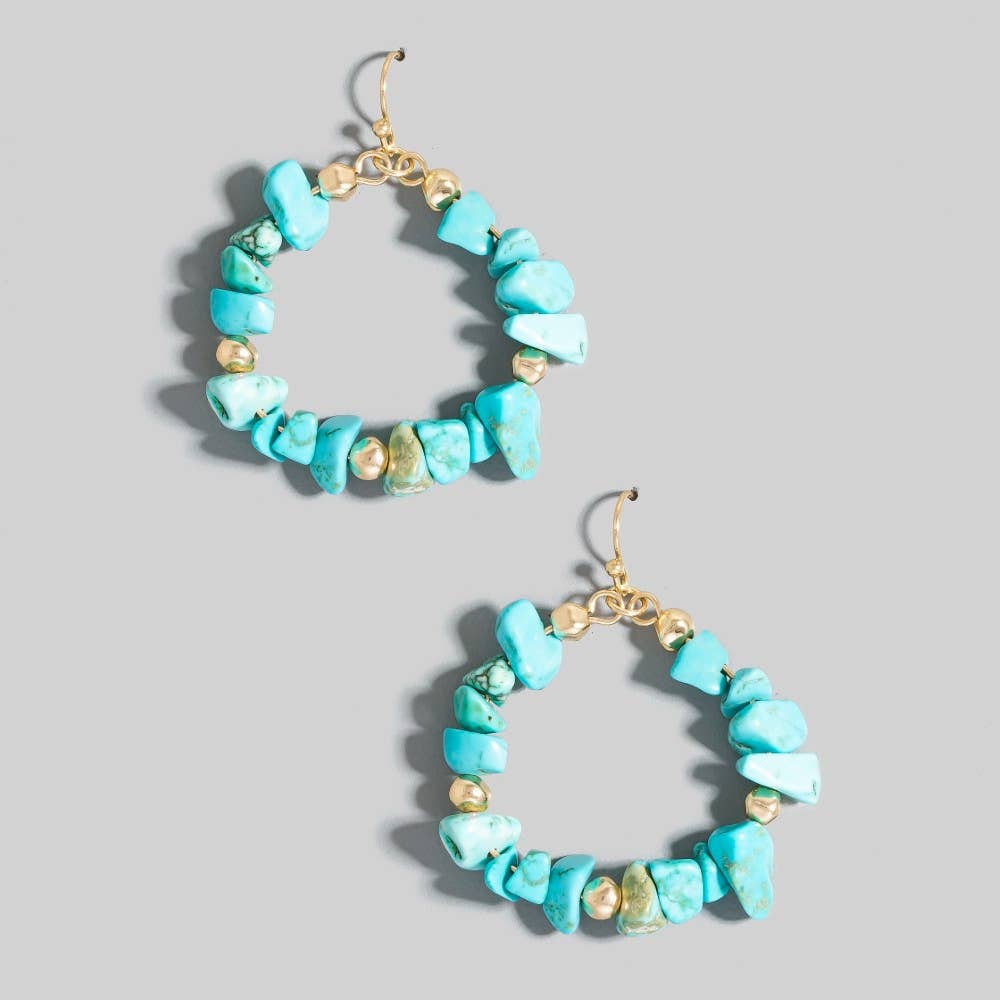 Semi Precious Stone Chip Beaded Hoop Dangle Earrings