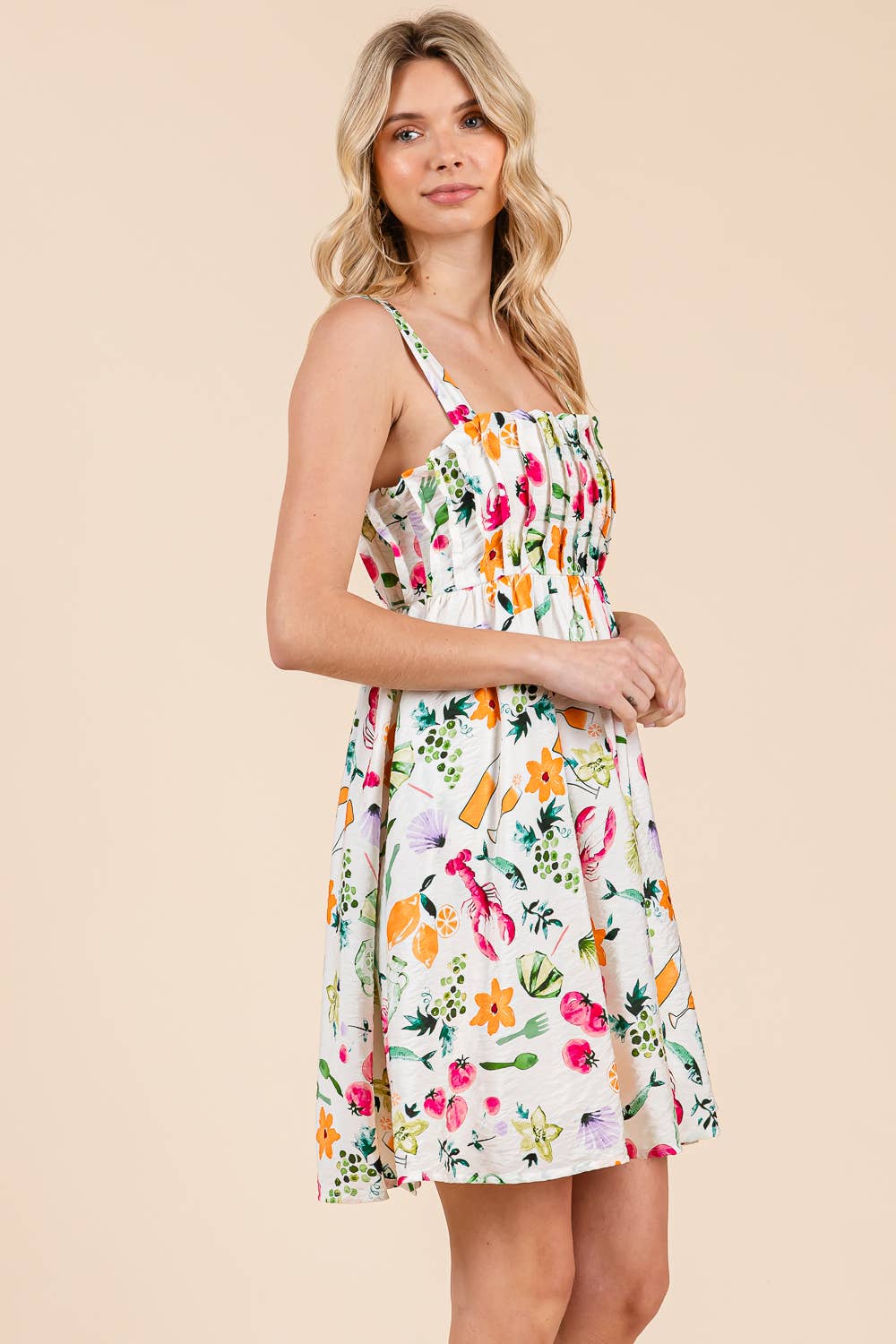Abstract Pleated Babydoll Mini Sundress