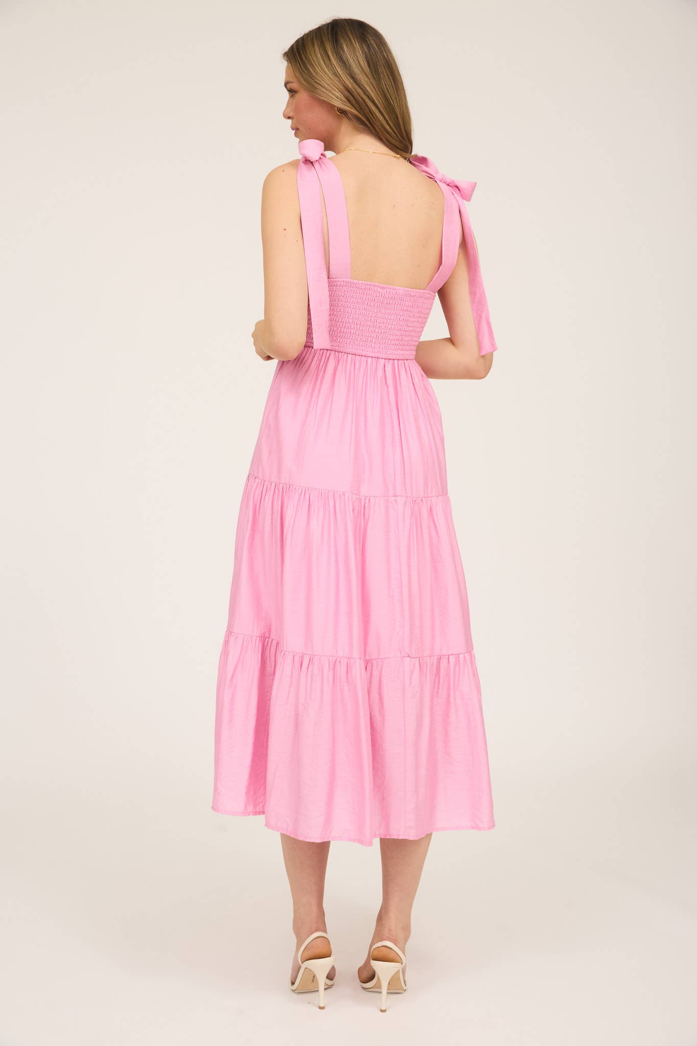 SWEETHEART NECK TIE STRAP SMOCKED TIERED MAXI DRES