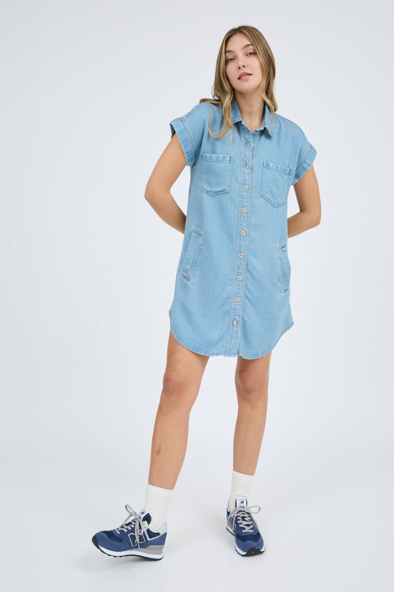 POCKET DETAIL COLLARED BUTTON DOWN MINI DRESS
