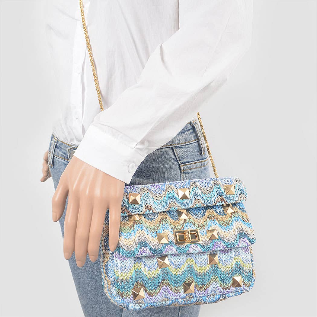 Faux Straw Flap Top Handle Bag