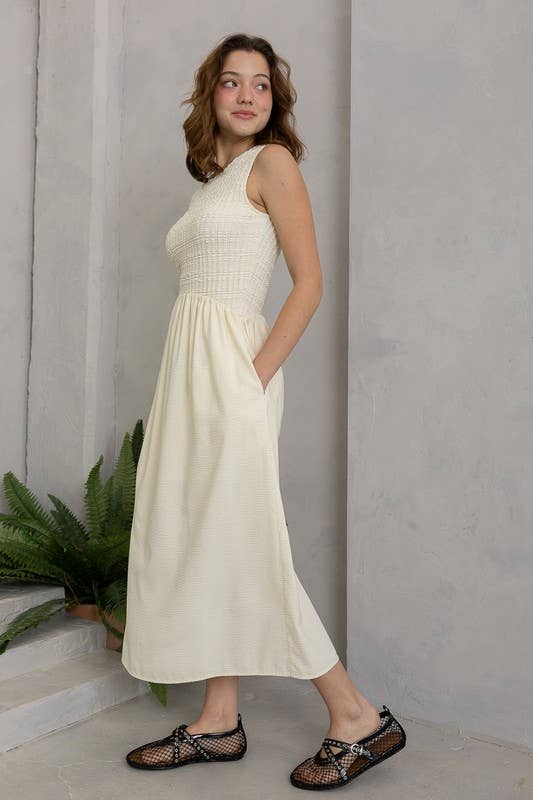 Sleeveless Smocked Midi Dress