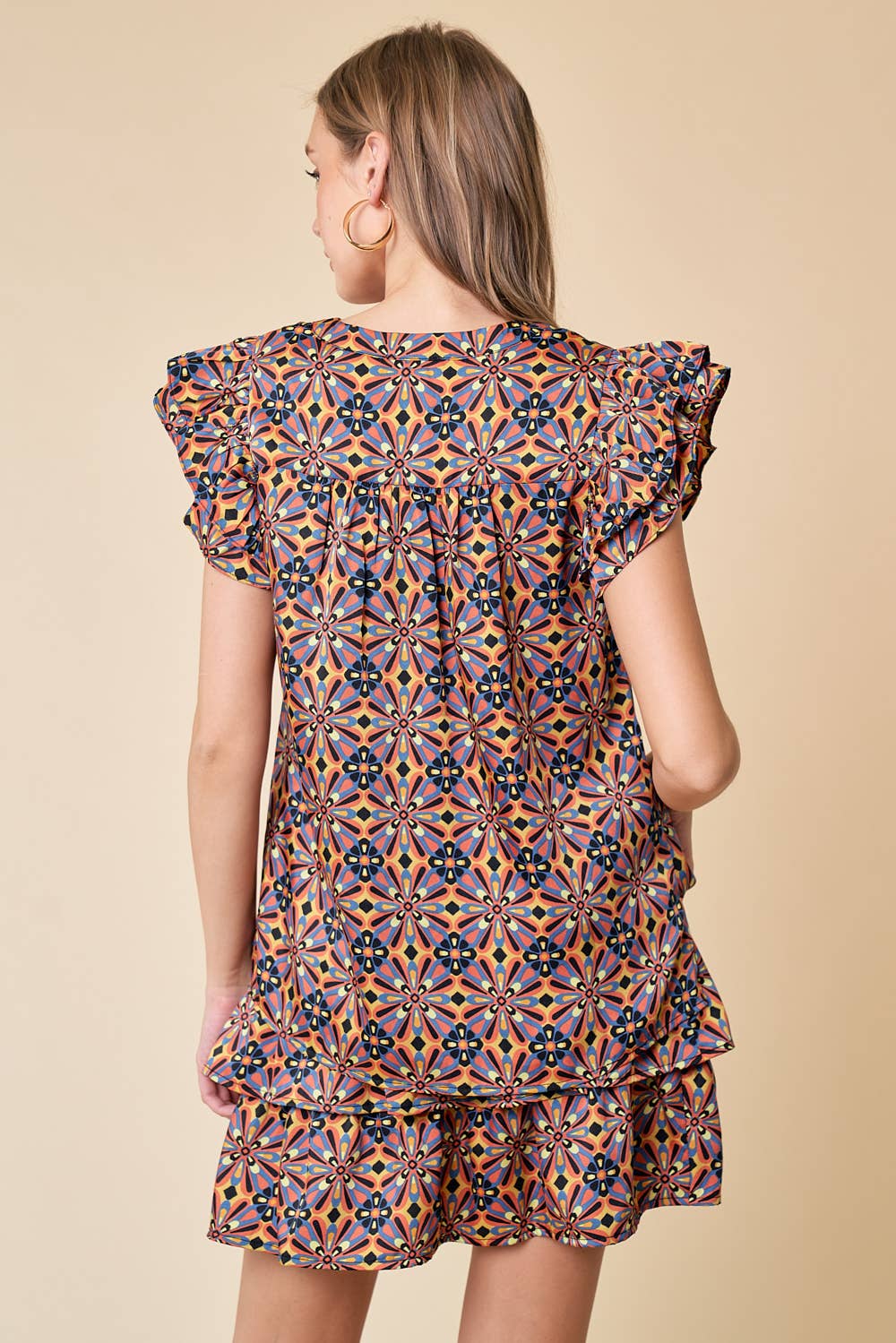 DOUBLE RUFFLE PRINTED TOP