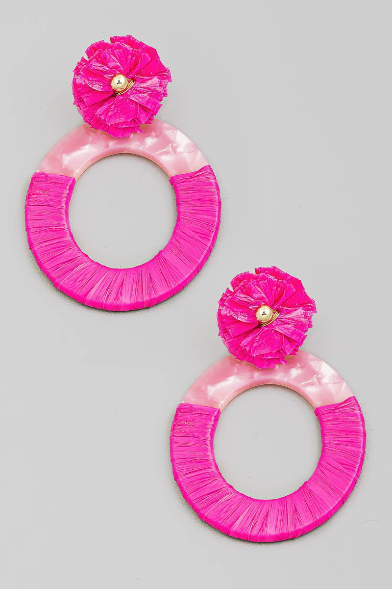 Raffia Wrapped Acetate Oval Drop Earrings