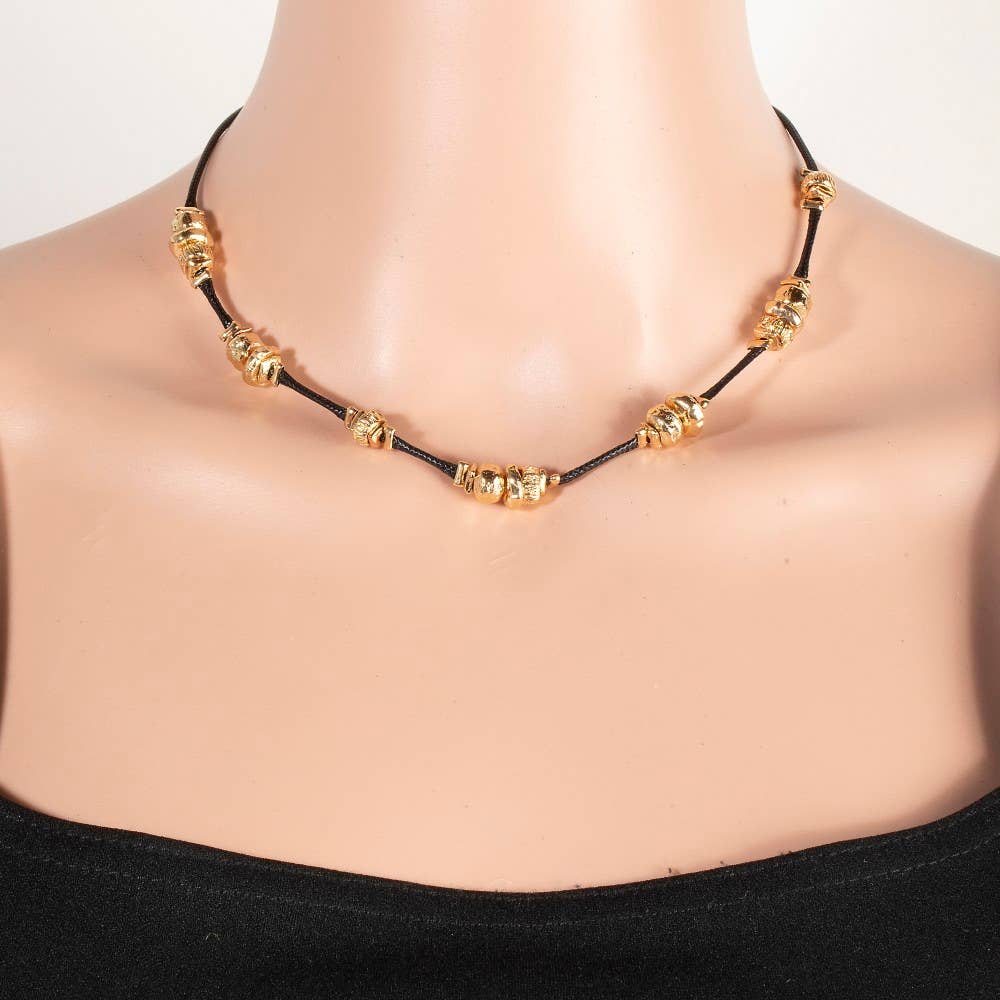 Metallic Station Beads Cord Necklace