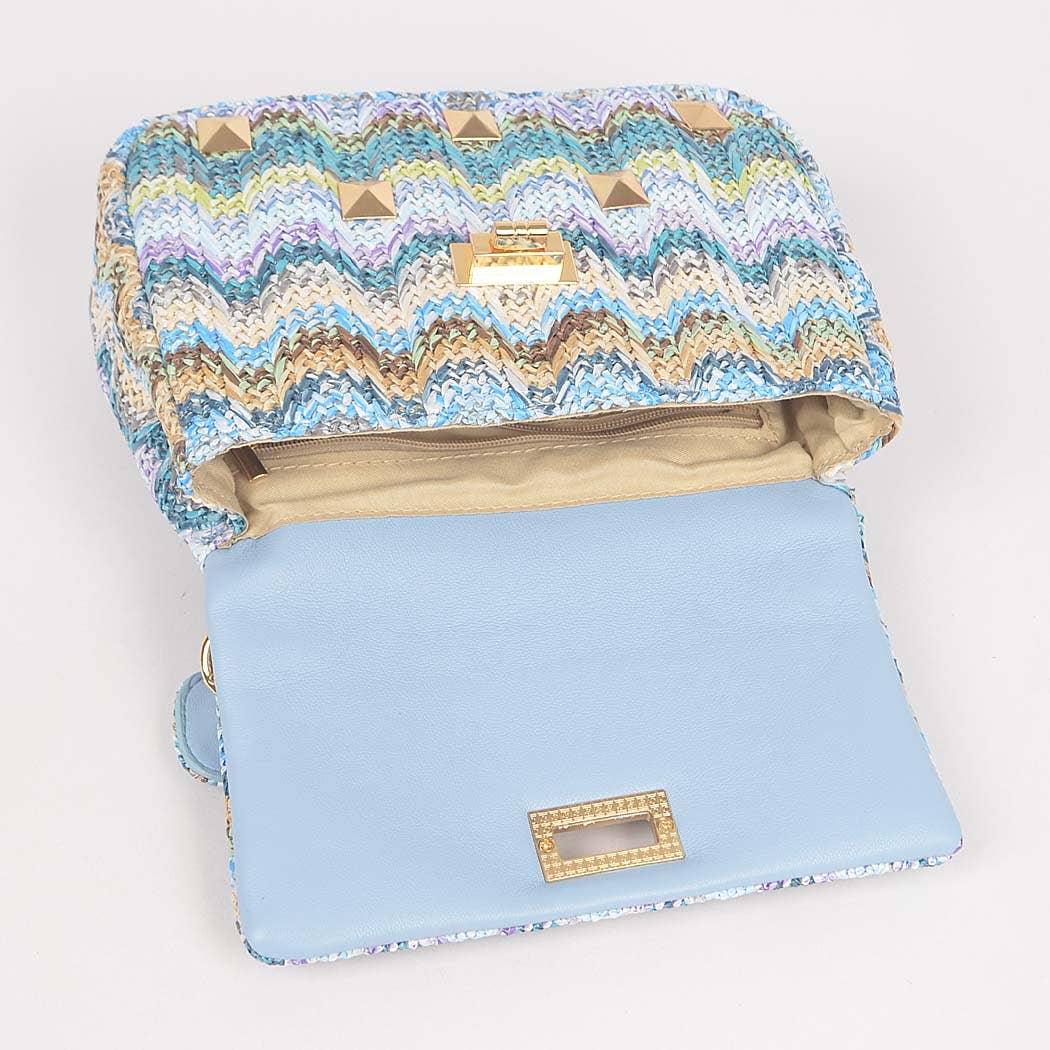 Faux Straw Flap Top Handle Bag