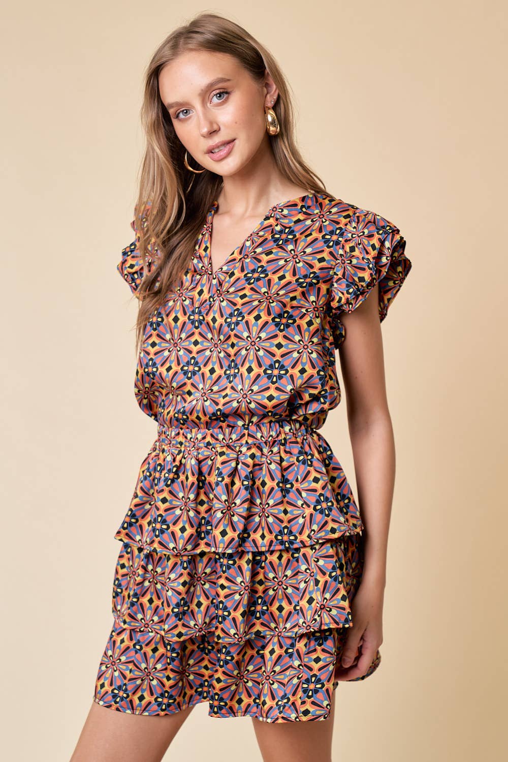 PATTERNED TIERED SKIRT