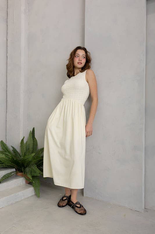 Sleeveless Smocked Midi Dress