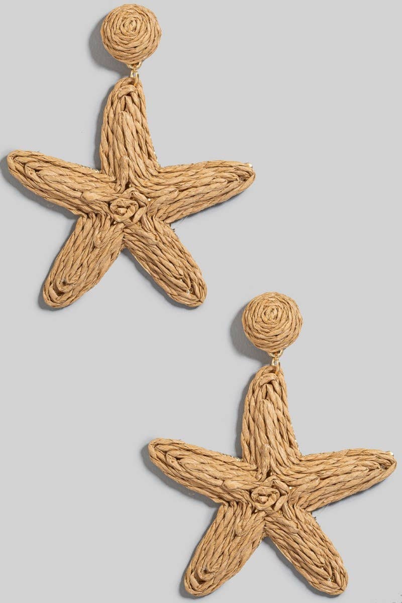 Large Straw Braided Starfish Dangle Earrings