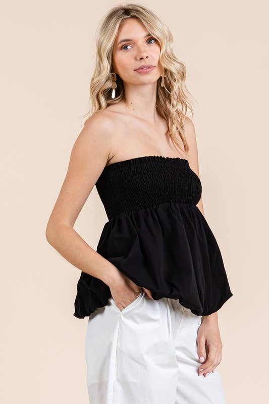 Smocked Bubble Peplum Tube Top