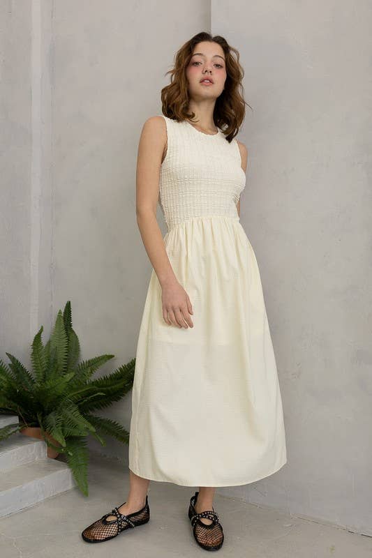 Sleeveless Smocked Midi Dress