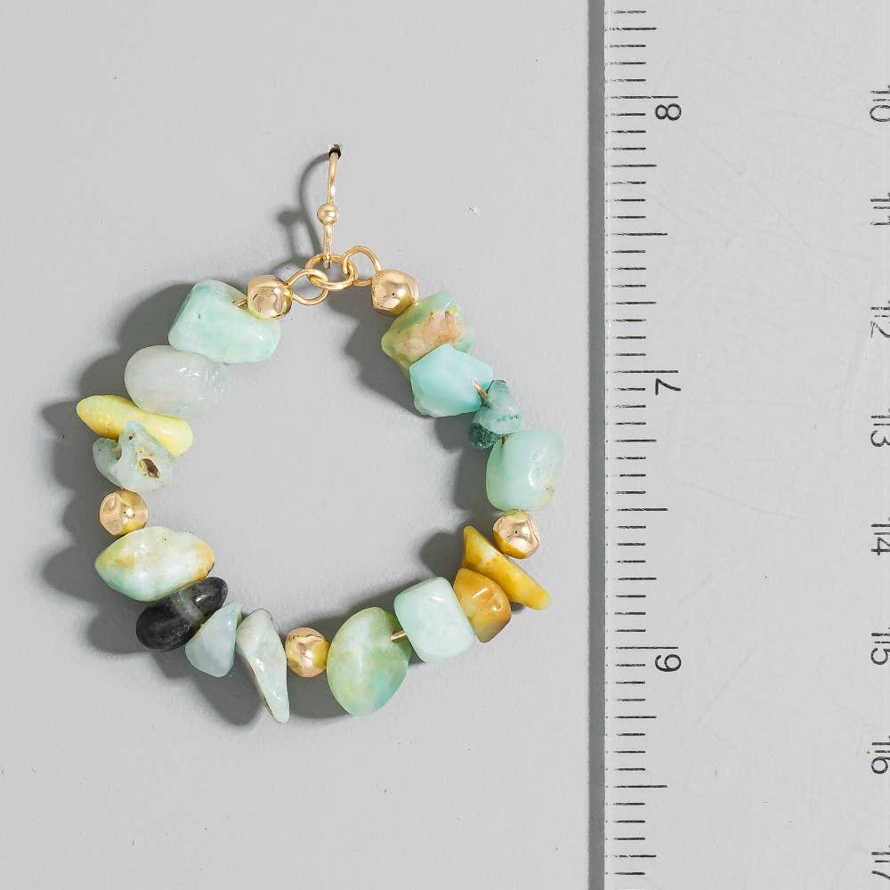 Semi Precious Stone Chip Beaded Hoop Dangle Earrings