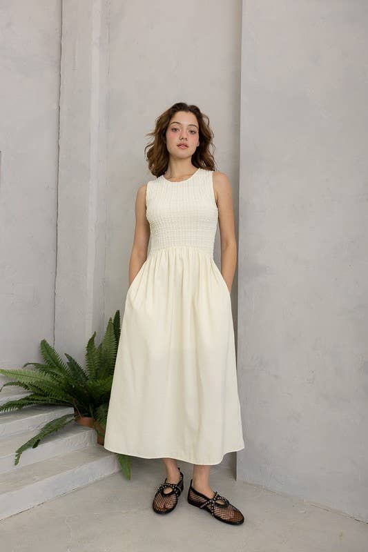 Sleeveless Smocked Midi Dress