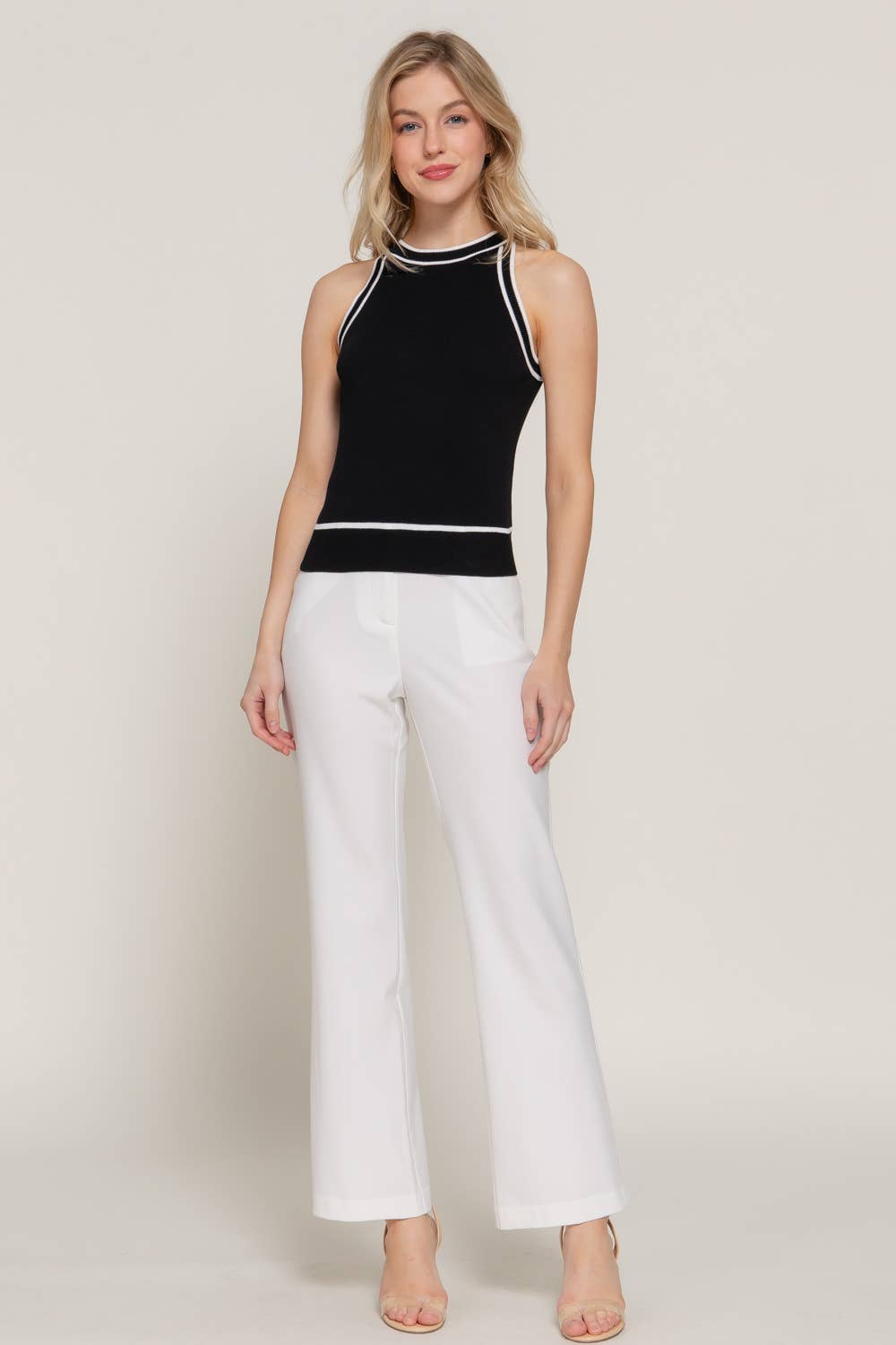 Contrast Stripe Halter Neck Spring Sweater