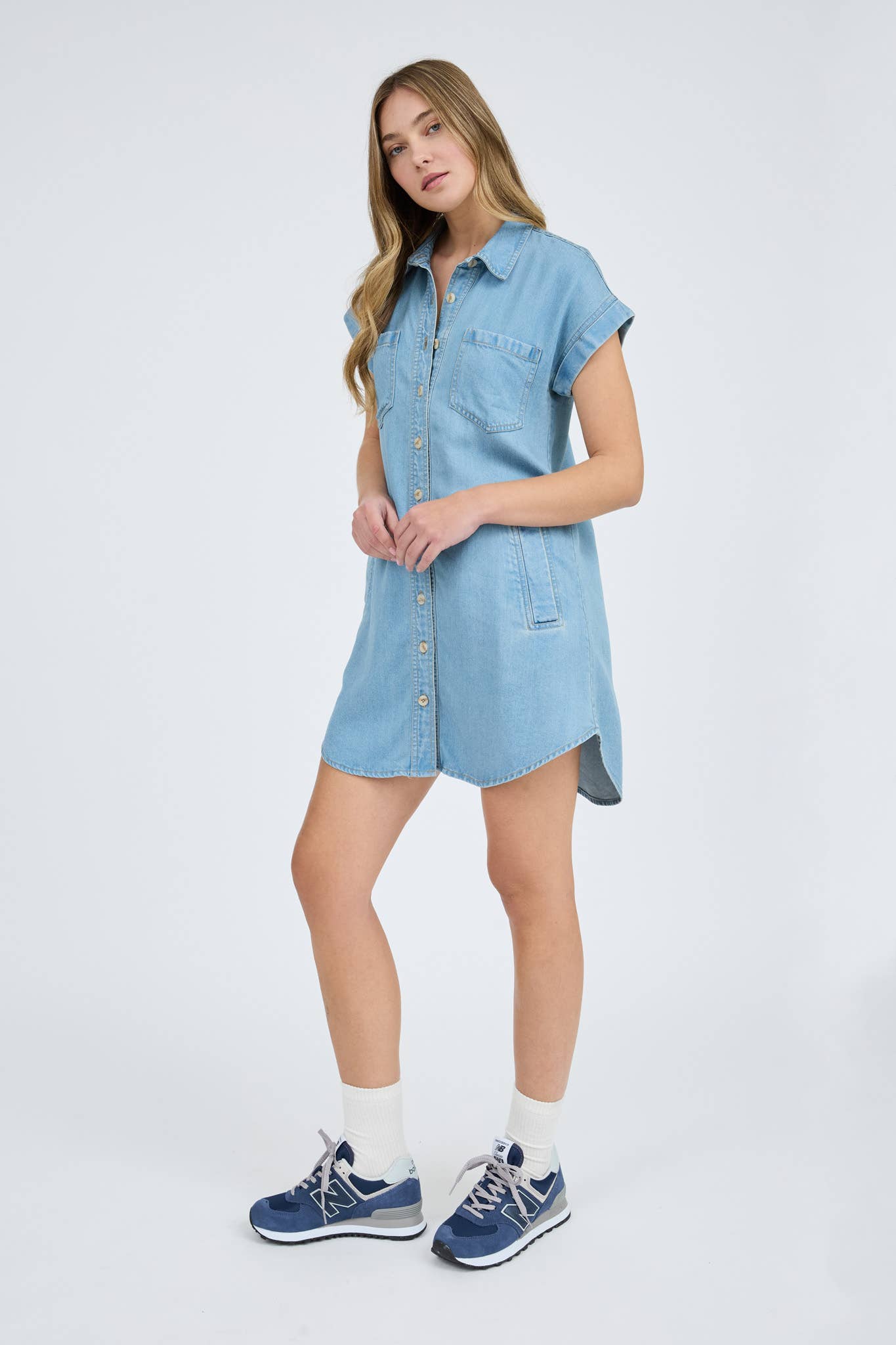 POCKET DETAIL COLLARED BUTTON DOWN MINI DRESS