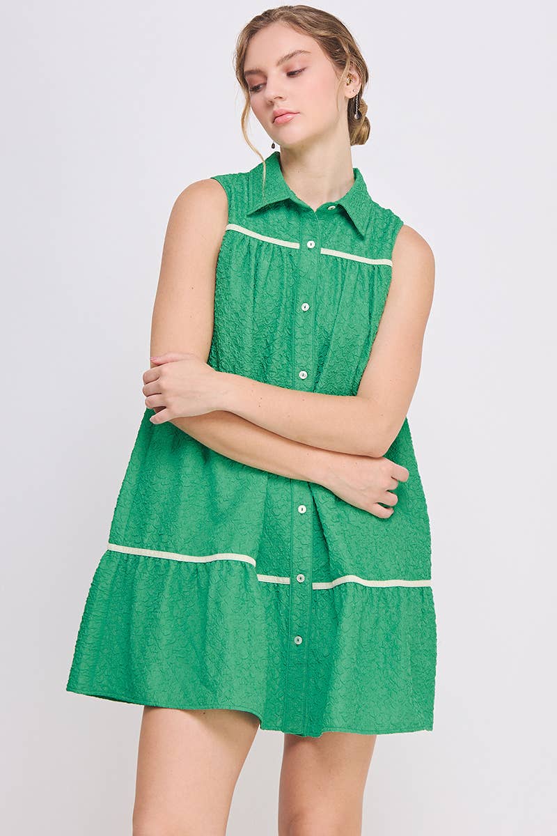Button-Up Swing Mini Dress - Sleeveless