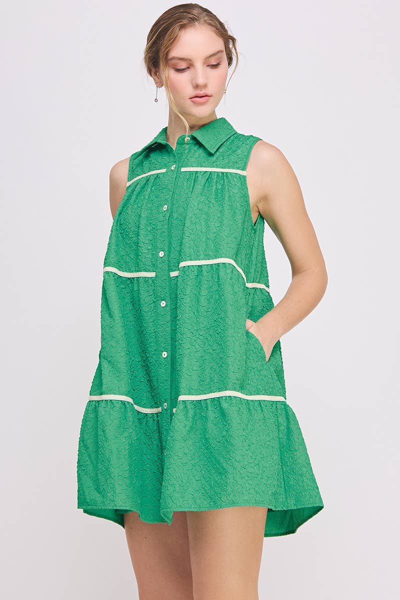Button-Up Swing Mini Dress - Sleeveless