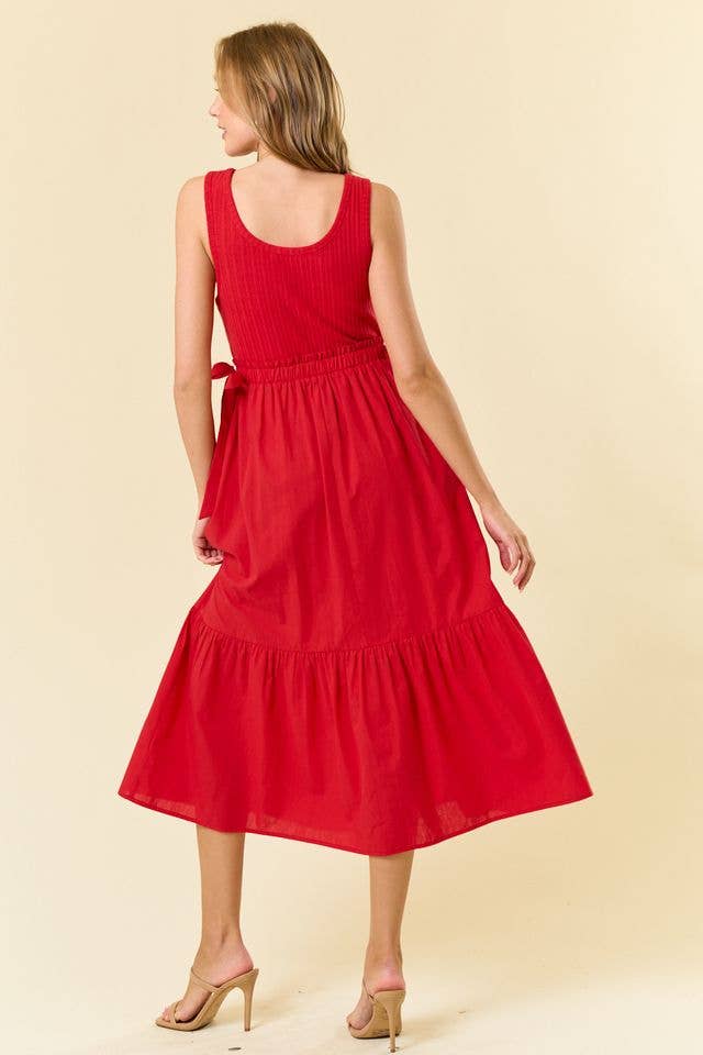 MIX MEDIA SIDE TIE MIDI DRESS