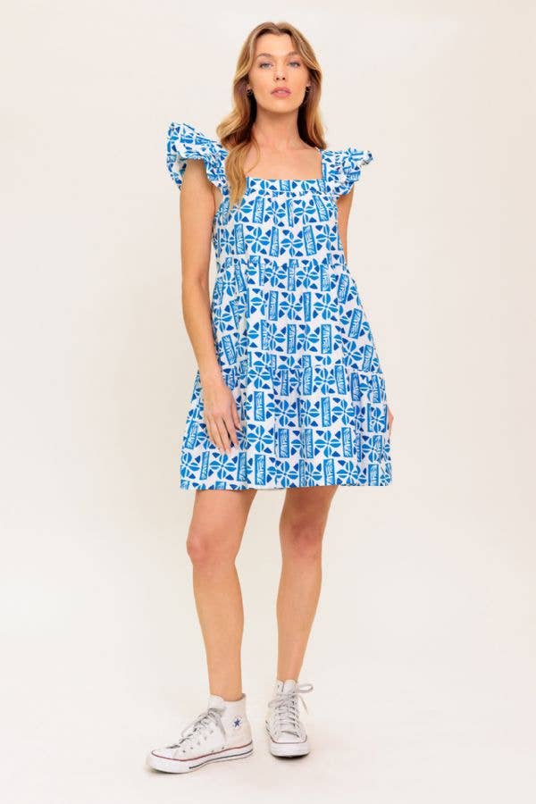 Printed woven mini dress