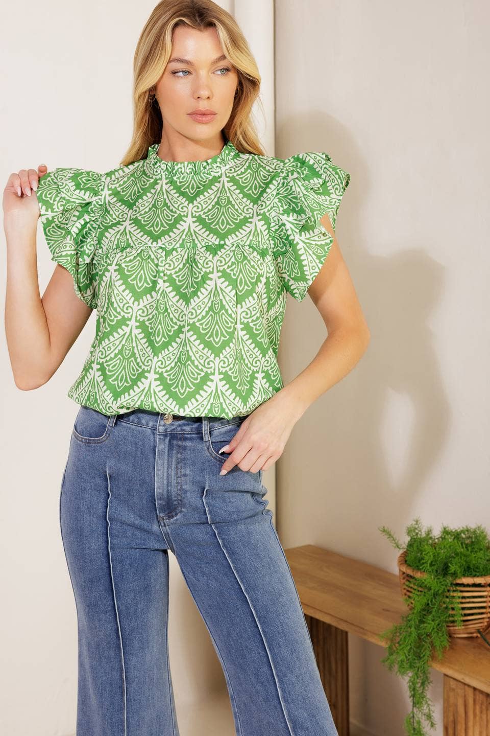 Printed Green Top