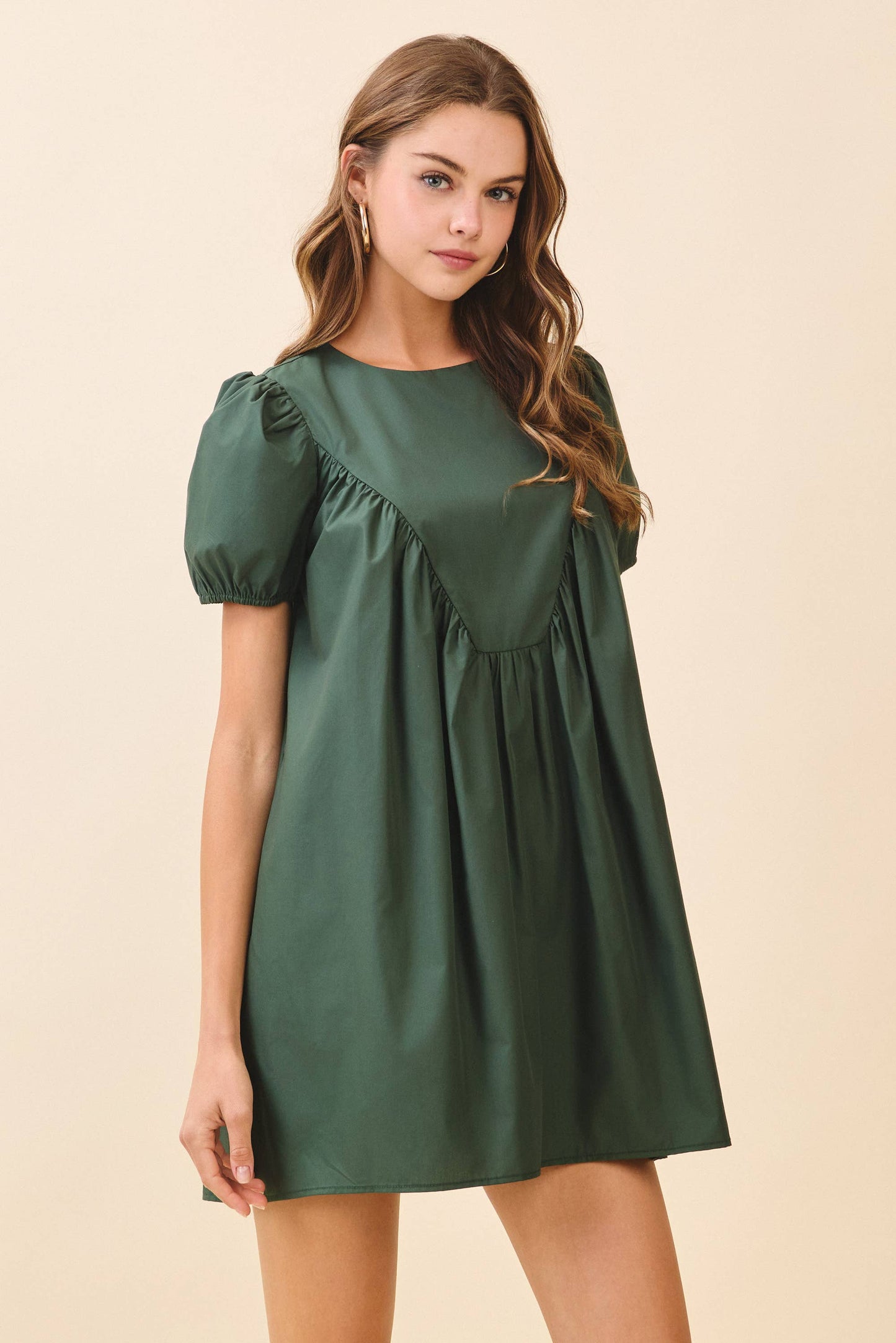 Triangle Shaped Yoke Detail Babydoll Mini Dress