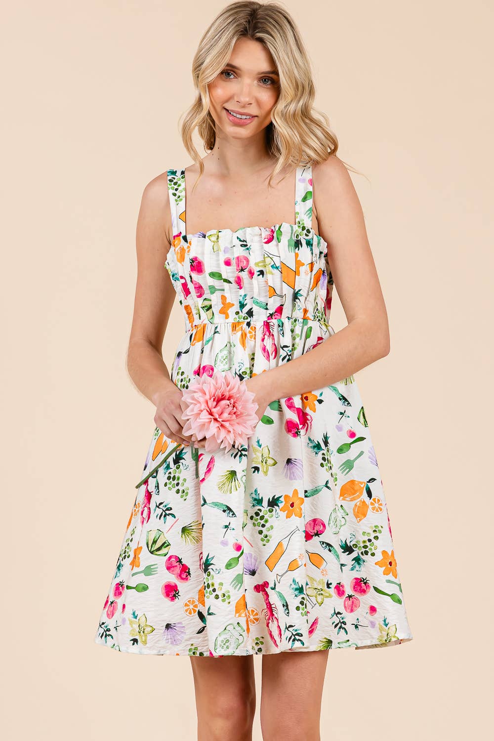 Abstract Pleated Babydoll Mini Sundress