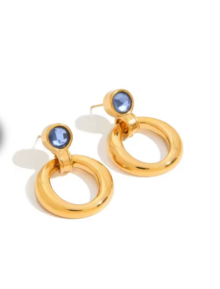 Blue Gem Loop Earrings