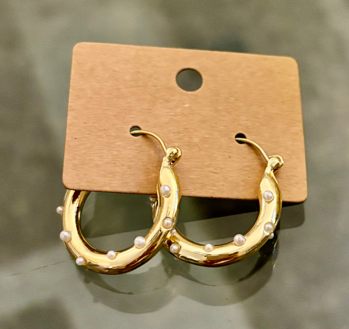 Gold Pearl Hoops