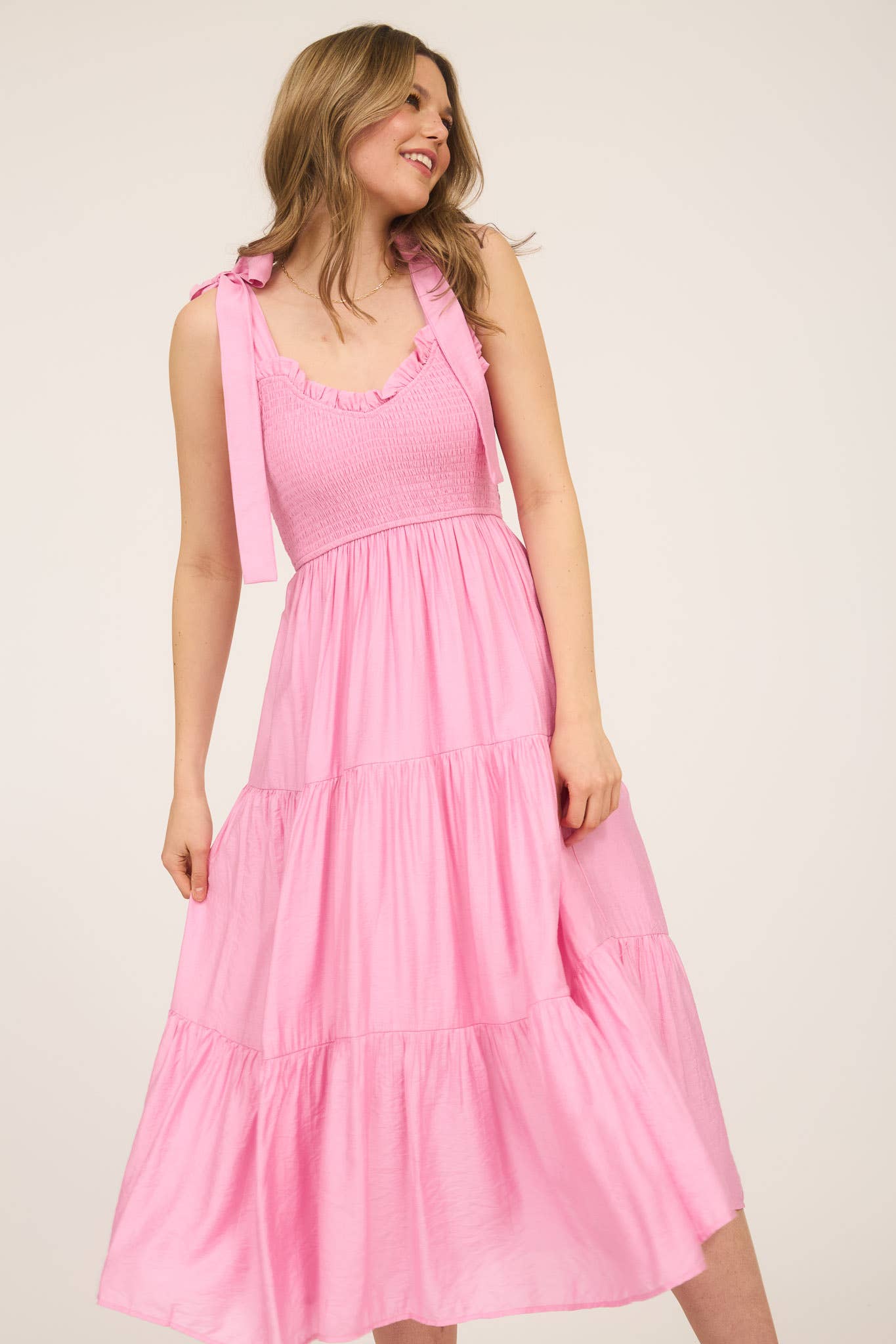 SWEETHEART NECK TIE STRAP SMOCKED TIERED MAXI DRES