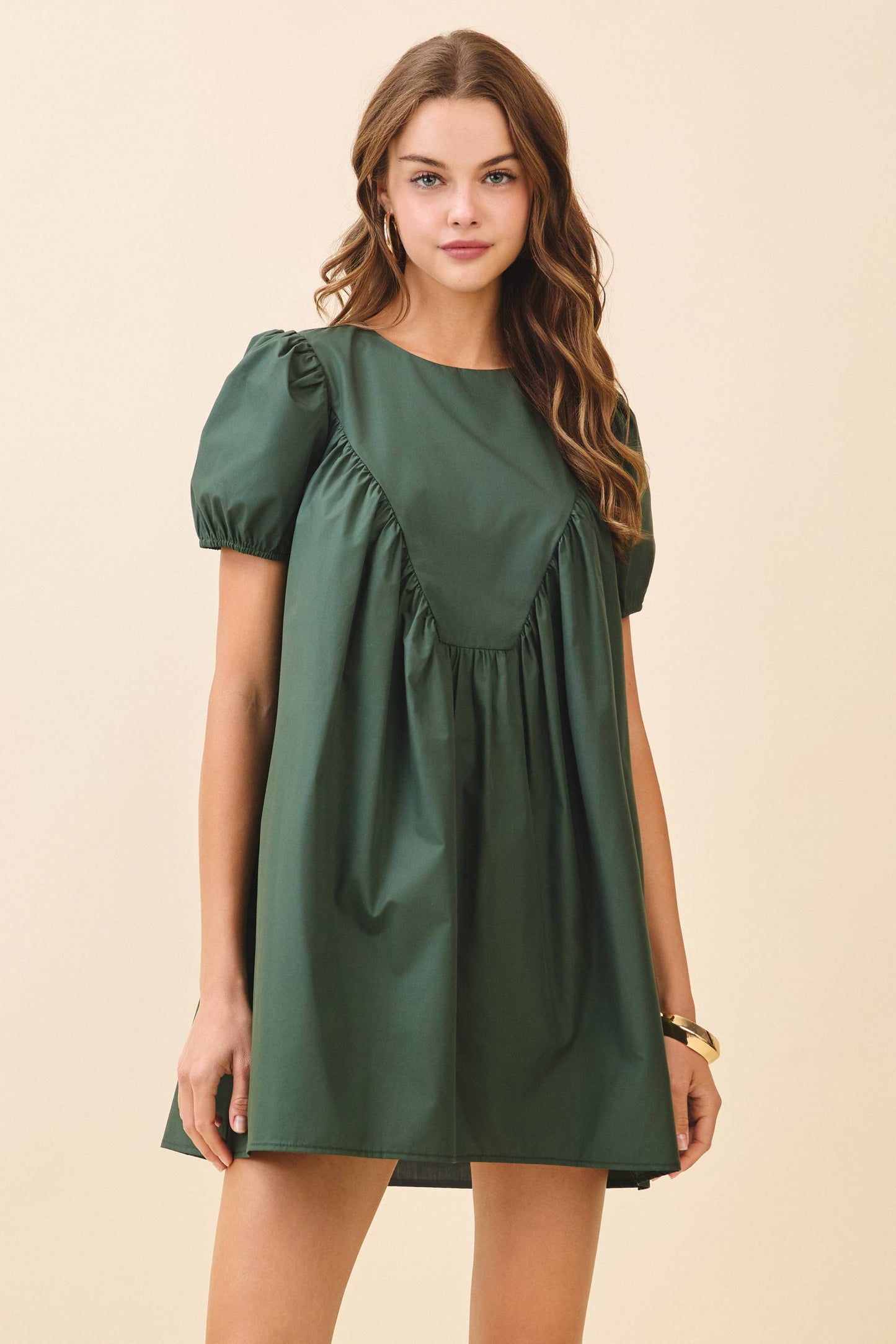 Triangle Shaped Yoke Detail Babydoll Mini Dress