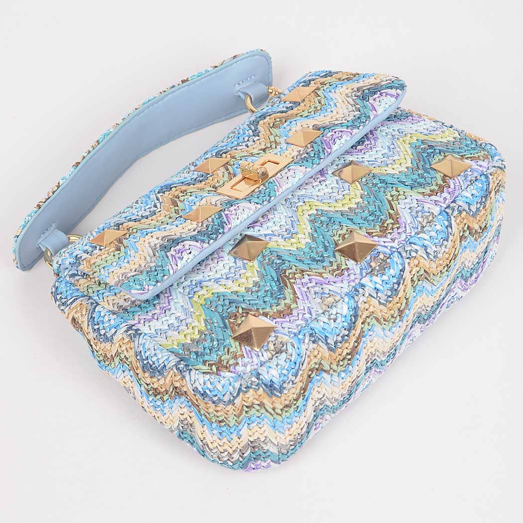 Faux Straw Flap Top Handle Bag
