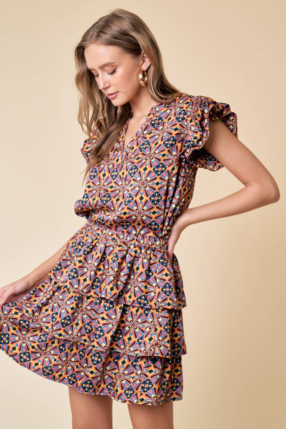 PATTERNED TIERED SKIRT
