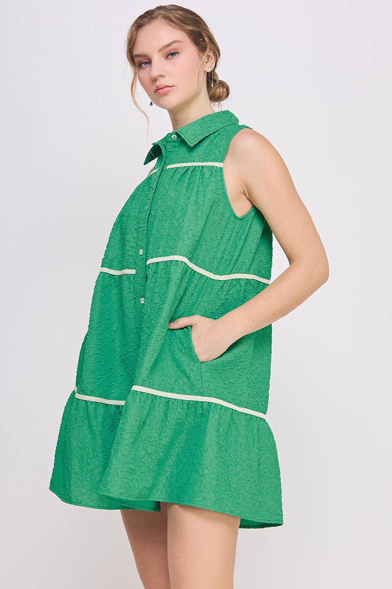 Button-Up Swing Mini Dress - Sleeveless